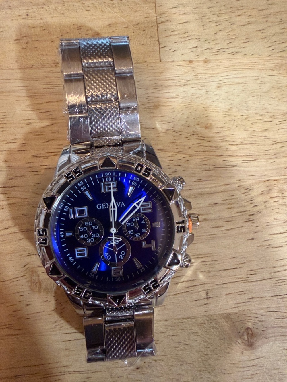 Geneva Silver Watch with Blue Sunburst Dial